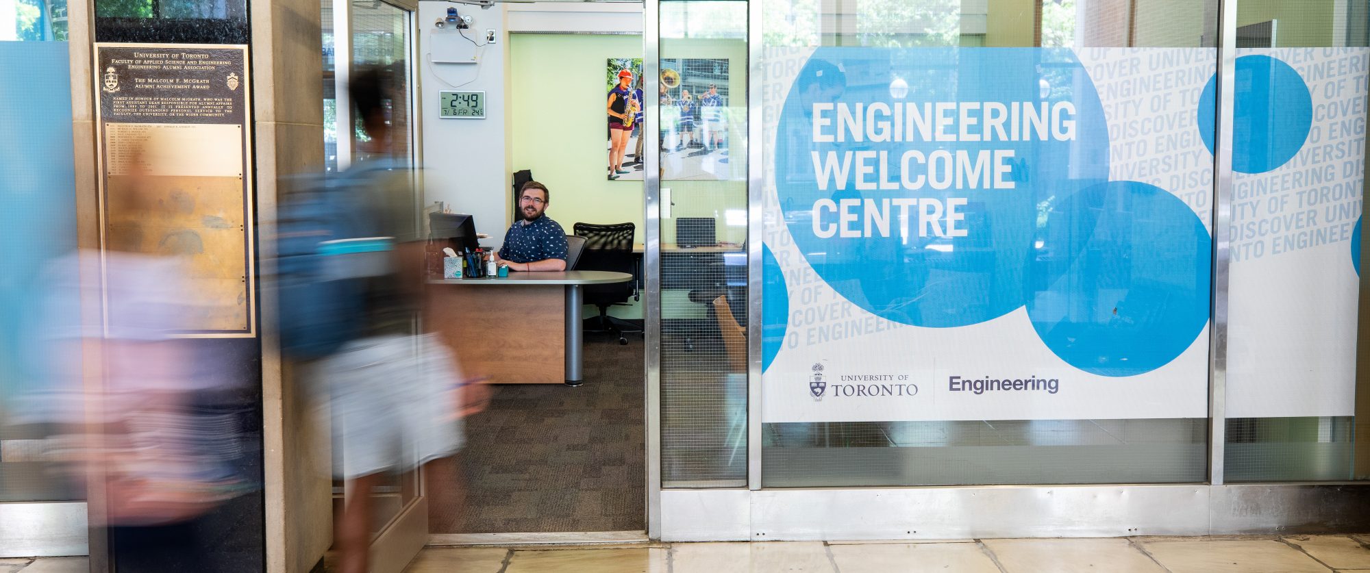 student walking into the Engineering Welcome Centre