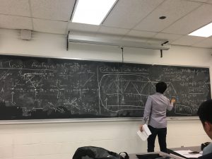 Tutorial instructor writing on blackboard