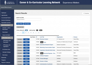 Screenshot of career portal website
